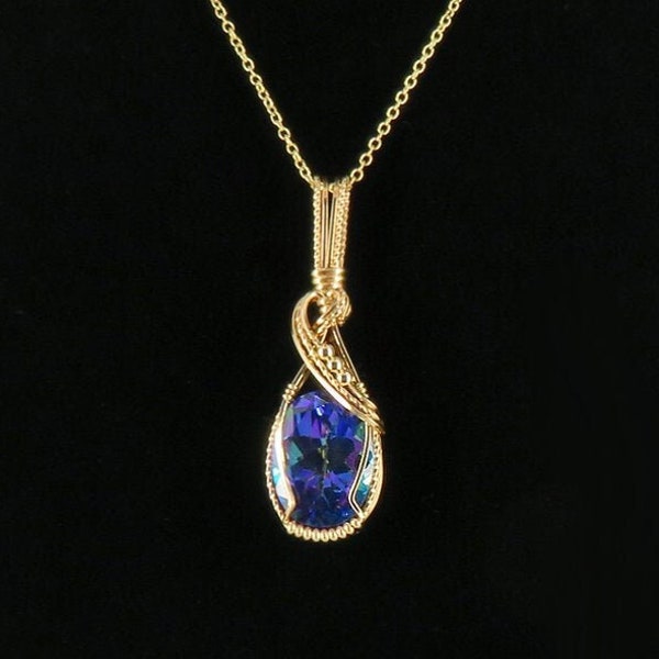 Neptune's Garden Mystic Genuine Topaz Faceted 14k Yellow Gold-Fill Oval Cut Wire Wrapped