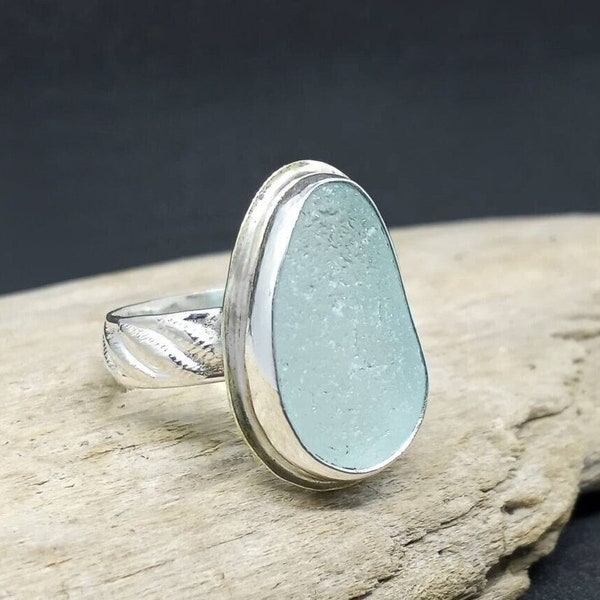 Light Blue Lake Erie Beach Glass Size 9 Genuine Sea Glass Ring .925 Sterling Silver