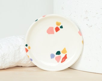 Ceramic Jewelry Dish | Terrazzo Style Ring Catchall | Porcelain Decorative Tray