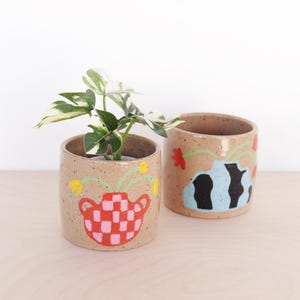 Floral Ceramic Planter| Small Indoor Cactus Plant Pot | Succulent Plant Container