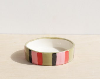 Ceramic Trinket Dish | Striped Olive Dish