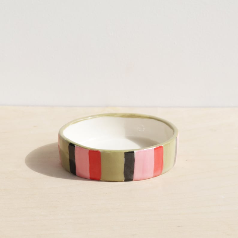 Ceramic Trinket Dish Striped Olive Dish image 1