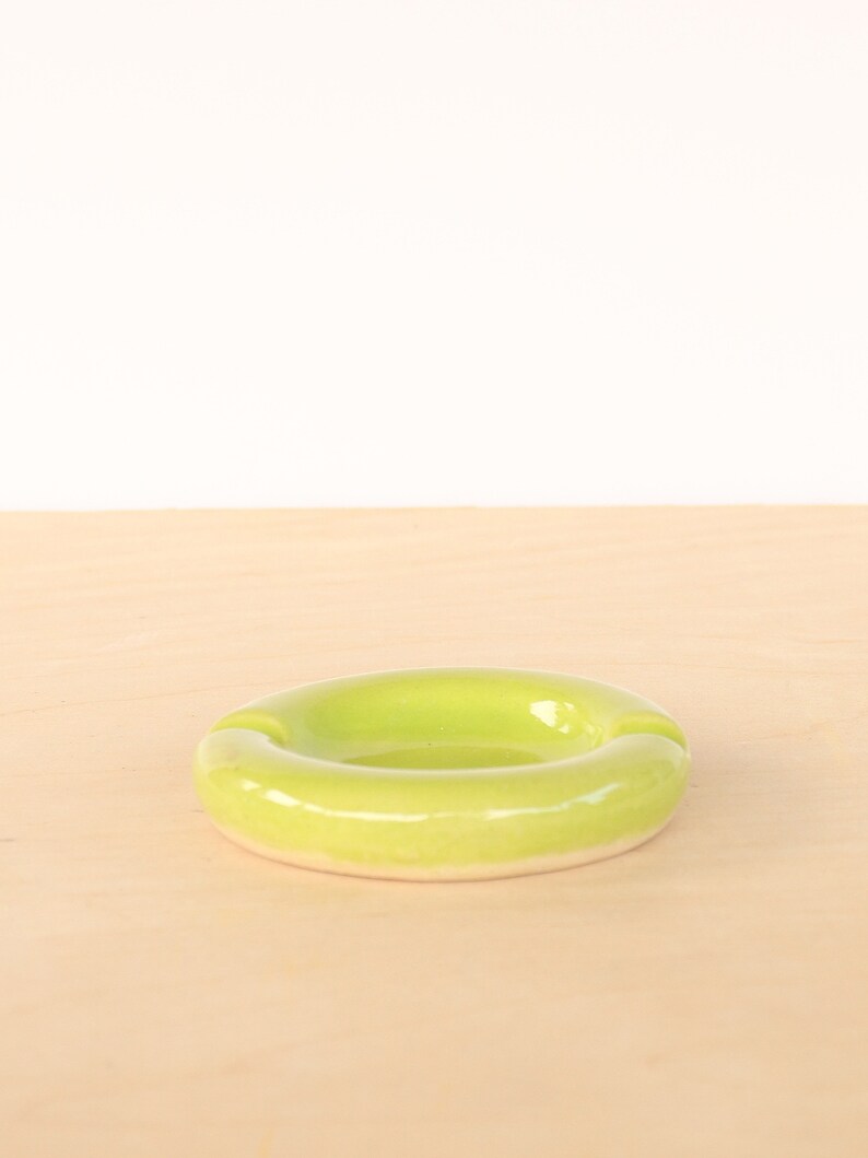 Lime Green Ceramic Ashtray Colorful Ash Tray Round Ceramic Dish Incense Burner image 3