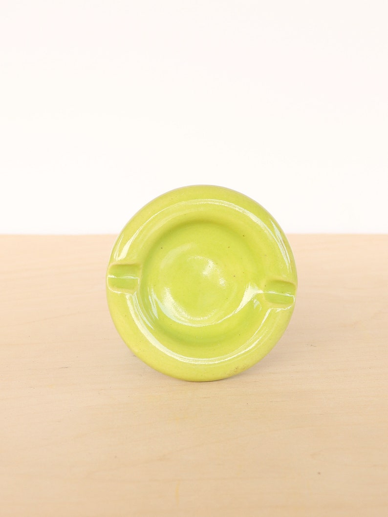 Lime Green Ceramic Ashtray Colorful Ash Tray Round Ceramic Dish Incense Burner image 1