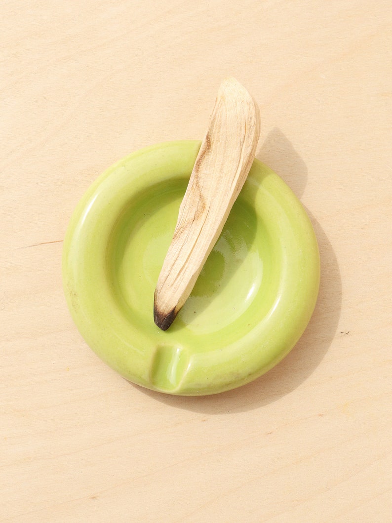 Lime Green Ceramic Ashtray Colorful Ash Tray Round Ceramic Dish Incense Burner image 2