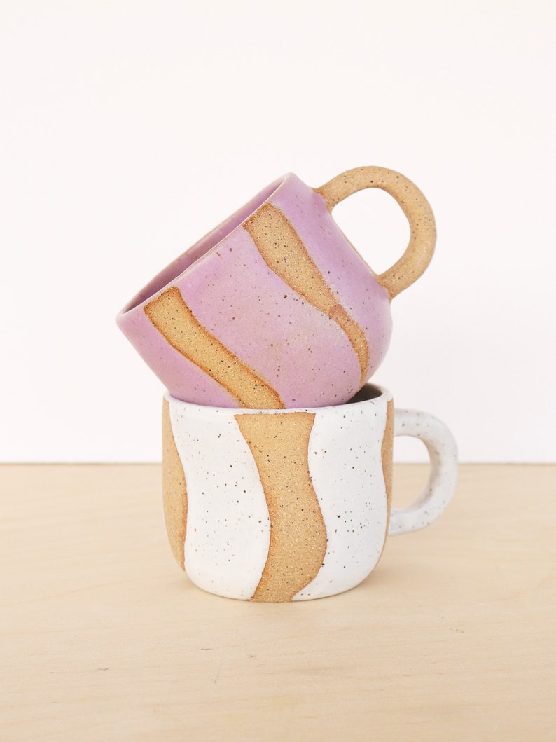 Ceramic Coffee Mug Colorful Tea Cup Mid Size Handmade Mug white