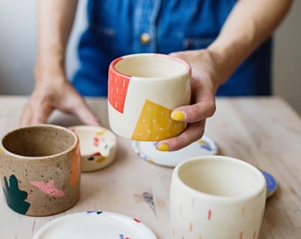 Colorida jardinera de cerámica / Jardinera de cactus / Maceta suculenta de interior / Maceta de cerámica moderna