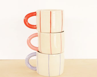 Striped Ceramic Mug / Colourful Ceramic Mug / Housewarming Gift / Coffee Mug