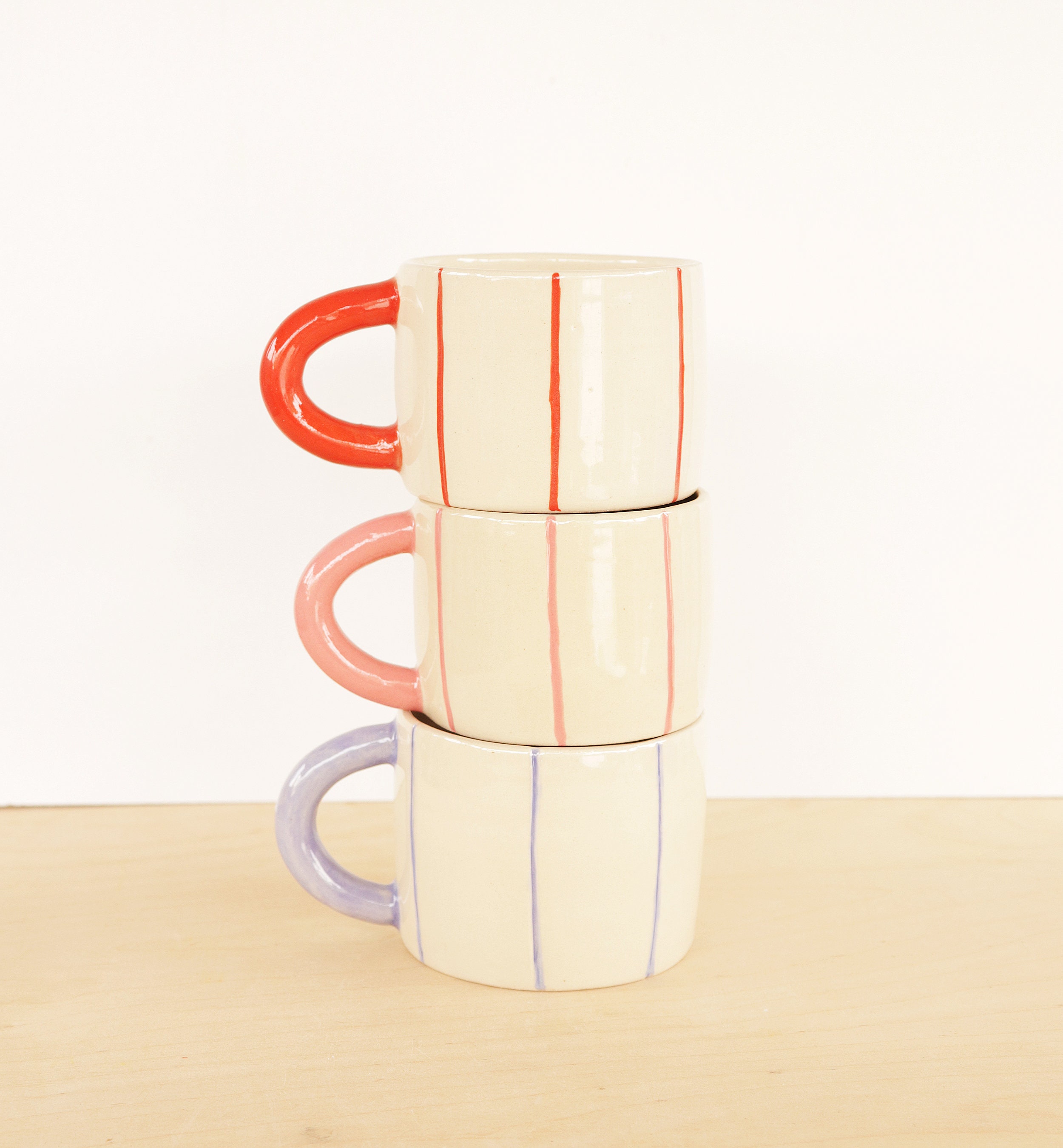 Hand Carved Striped Ceramic Mug: Colorful Coffee Cup