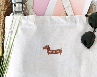 Jutebeutel Dackel gestickte Geschenke Dachshund Stoffbeutel bestickt Dackelliebhaber Geschenke Frauen Einkaufstasche Geschenk Hundebesitzer