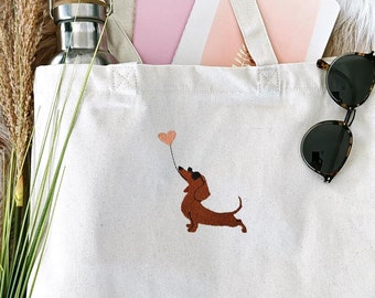 Jutebeutel mit Dachshund bestickte Stoffbeutel mit Dackel Geschenke Hundebesitzer Tragetasche mit Dachshund bestickte Stofftasche Hunde Mama