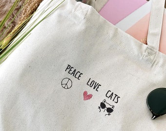 Katzen Tasche bestickt | Geschenk Katzenliebhaber & Katzenmama | Jutebeutel Katze | Geburtstagsgeschenk Katzenbesitzerin | Tragetasche Katze