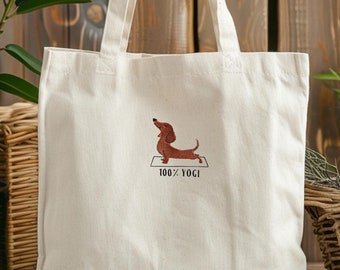 Tragetasche mit Dachshund bestickt Stoffbeutel mit Dackel Geschenk für Frauen Dackel Tragetasche für Freundin Tasche mit Hund für Hunde Mama
