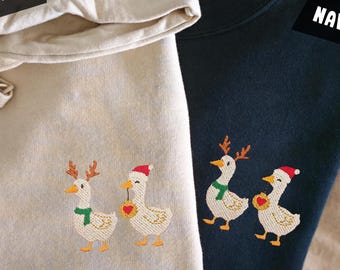 Weihnachtspullover Ente bestickt | Lustiger Gans Hoodie Weihnachten | Weihnachts Pulli | Weihnachtsgeschenk Tierliebhaber & Familie Freundin