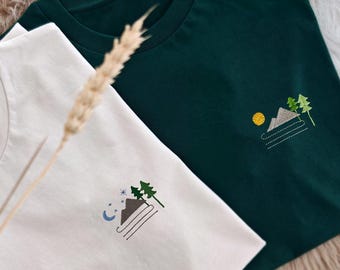 Paar T-Shirts Sonne & Mond | Geschenk Jahrestag Camping | Outdoor Tshirt | Wander Geschenk Männer Frauen | Pärchen Tshirt | Partner Geschenk