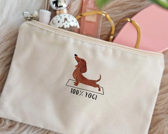 Kosmetiktasche mit Dackel bestickte Reisetasche mit Dachshund Geschenk für Frauen Kosmetiktasche Geschenk Hundebesitzer Hunde Mama Geschenke
