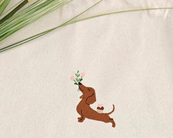 Geburtstagsgeschenk Dackel liebhaber | Jutebeutel Hunde motiv bestickt | Geschenk Hundebesitzer | Dackelliebhaber Stofftasche Frauen Tasche