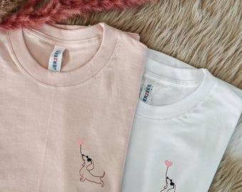 Dackel bestiktes T-shirt Damen dachshund t-shirt bestickt Dackel Geschenke für Freunde Dackelliebhaber Geschenk Freundin liebe Tshirt Freund