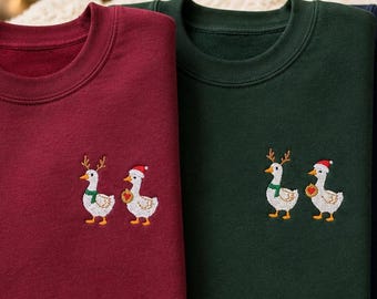 Weihnachtspullover Ente bestickt | Lustiger Gans Hoodie Weihnachten | Weihnachts-Pulli Damen Herren | Geschenk für Tierliebhaber & Familie