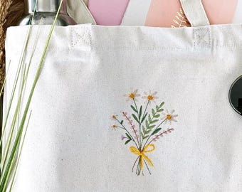 Jutebeutel Blumen last minute Geschenke bestickte Blumen Tasche Damen wilde Blumen Tragetasche gestickte Blumen Tasche Freundin Geburtstag