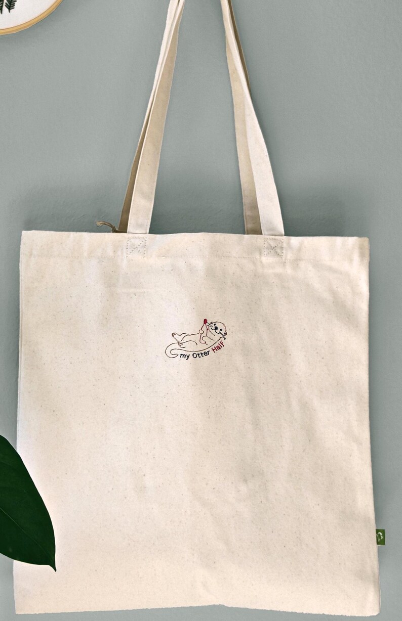 Geschenk für Weinliebhaber / Otter Tasche bestickt / Tasche lustig / Stofftasche Otter / Geburstag Geschenk Freundin & Tierliebhaber imagen 12