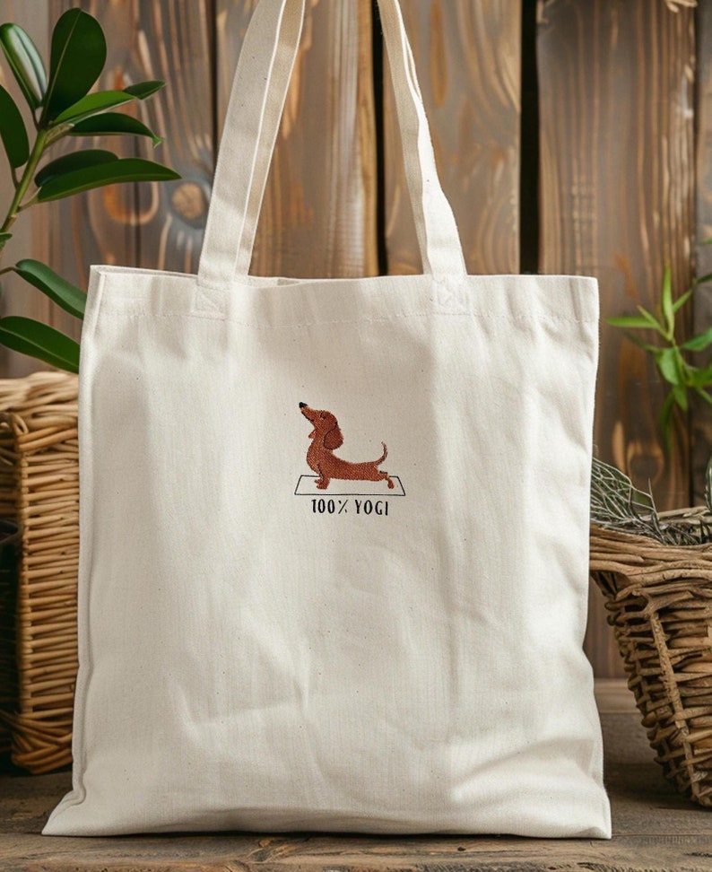 Tragetasche mit Dachshund bestickt Stoffbeutel mit Dackel Geschenk für Frauen Dackel Tragetasche für Freundin Tasche mit Hund für Hunde Mama