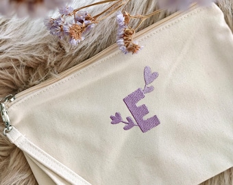 Personalisierte Kosmetiktasche Buchstabe | Bestickte Blumen Tasche & Make-up Tasche | Geschenk Freundin JGA Brautjungfer Geburtstagsgeschenk