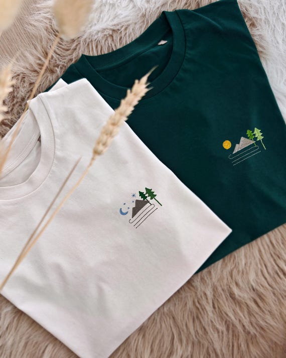 Paar T-Shirts Sonne & Mond | Geschenk Jahrestag Camping | Outdoor Tshirt | Wander Geschenk Männer Frauen | Pärchen Tshirt | Partner Geschenk