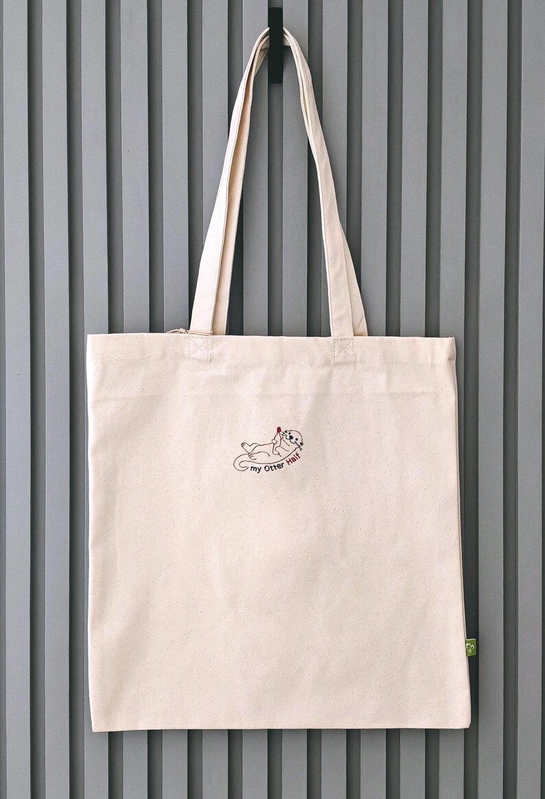Geschenk für Weinliebhaber / Otter Tasche bestickt / Tasche lustig / Stofftasche Otter / Geburstag Geschenk Freundin & Tierliebhaber imagen 10