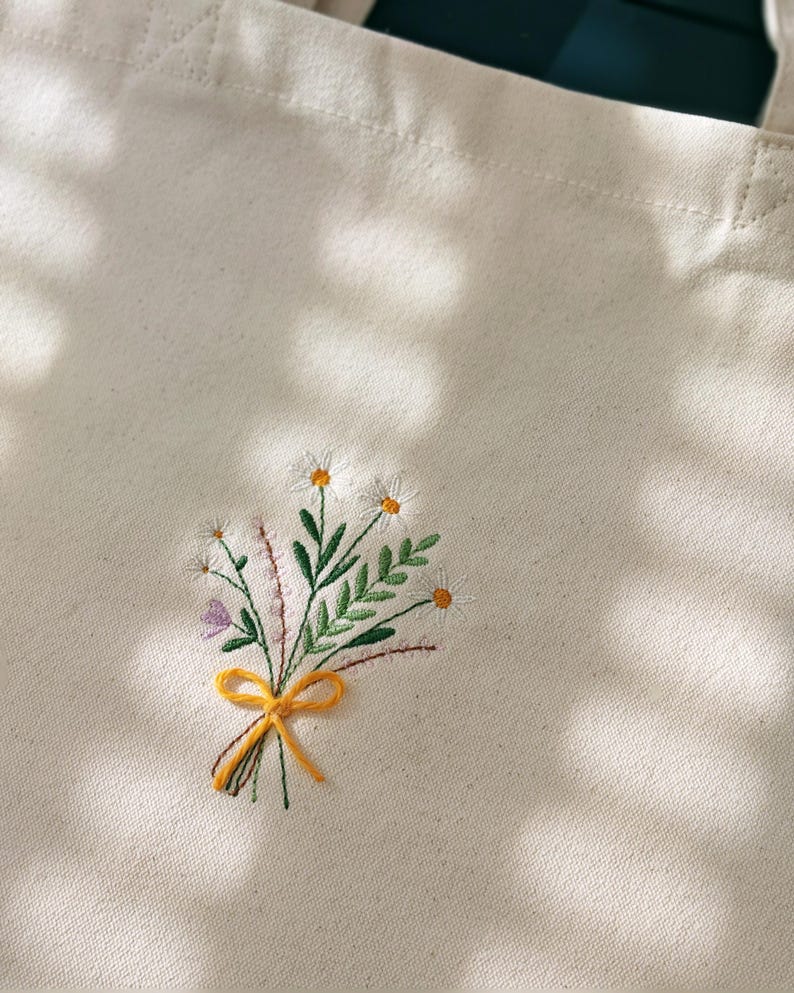 Jutebeutel Blumen last minute Geschenke bestickte Blumen Tasche Damen wilde Blumen Tragetasche gestickte Blumen Tasche Freundin Geburtstag image 2