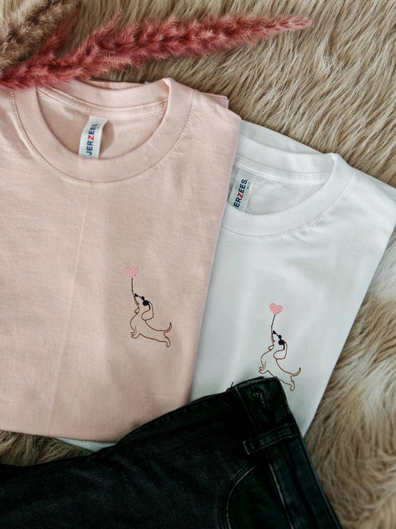 Dackel bestiktes T-shirt Damen dachshund t-shirt bestickt Dackel Geschenke für Freunde Dackelliebhaber Geschenk Freundin liebe Tshirt Freund
