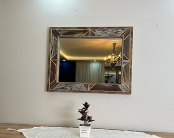 Modern wall mirror, Mirror wall decor, Rectangle mirror, Entryway Mirror , Abstract Mirror , Wooden Wall Mirror , Wood Bathroom Mirror