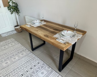 Mid Century Dining Table , Handmade Solid Wood Table With Metal Legs , Black Walnut Dining Table, Large Walnut Dinig Table
