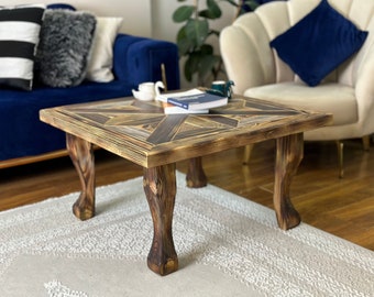 Wood Handmade Coffee Table, Square Wooden Coffee Table, Modern Coffee Table, Rustic Coffee Table, Unique Wooden Craftsmanship