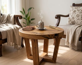 Reclaimed Barnwood Round Coffee Table, Rustic Farmhouse Accent Furniture