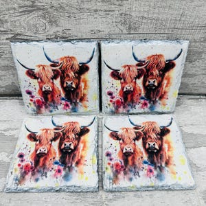 highland cow coasters, drinks coasters, highland cow, highland cow decor