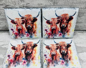 highland cow coasters, drinks coasters, highland cow, highland cow decor