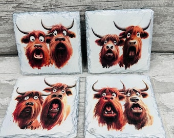 highland cow coasters, drinks coasters, highland cow, highland cow decor
