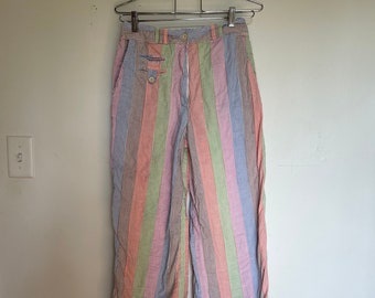 Vintage Neiman Marcus India Madras Stripe Cotton Trousers Pants Summer Beach Wear XS