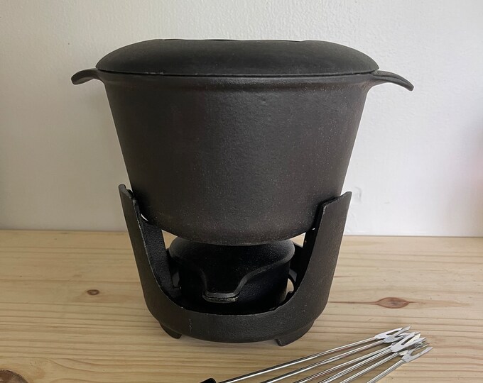 Dansk Cast Iron Fondue Set With Forks Sleek Black Design Etsy