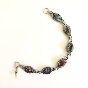 Sarah Coventry Southwestern Bohemian Style Cabochon  Link Bracelet with Faux and Glass Gemstones