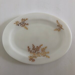 Federal Golden Glory Bamboo Gold Print Botanical Anthropologie Style White and Gold Chic Fire King 12 Inch Platter FireKing