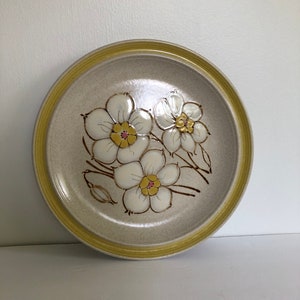 1970s Stoneware CHOP Serving Plate Floral Flower Power Montgomery Ward Petals Made in Japan Chartreuse Yellow Bright Pink Replacement