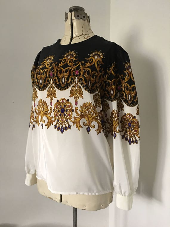 Tromp L’oeil Blouse Retro New Wave Bejeweled Shirt