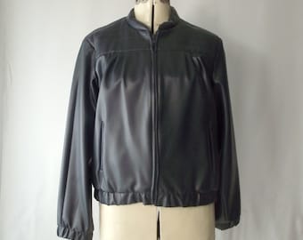 1980's Moto Jacket Leather Look Womens Pleather Slate Grey Medium Large