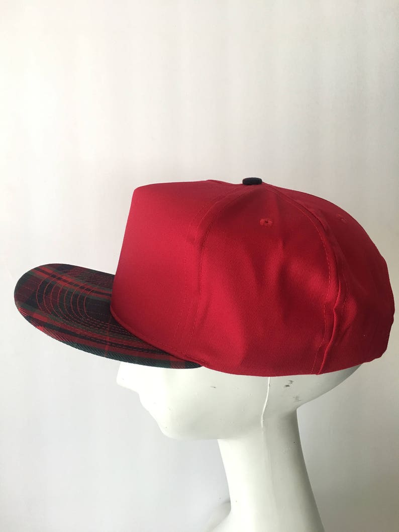 Snap Back Trucker Hat Red Plaid and Solid Red Adjustable Sport Baseball Cap Deadstock San Sun Hat