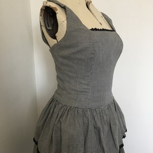 1950s Dress Black and White Gingham Tiered Ruffled Skirt Fit and Flare with Crinoline Sundress 36 Inch Bust Pin Up Style VLV image 7