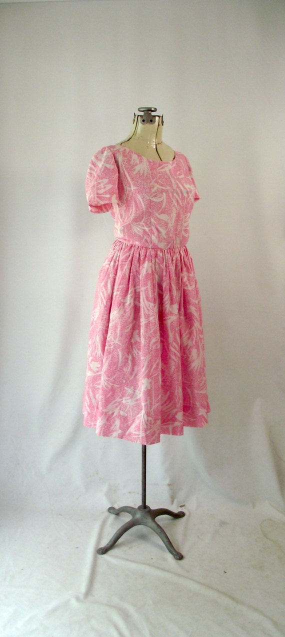 1960s Pink and White Abstract Floral Party Dress … - image 3