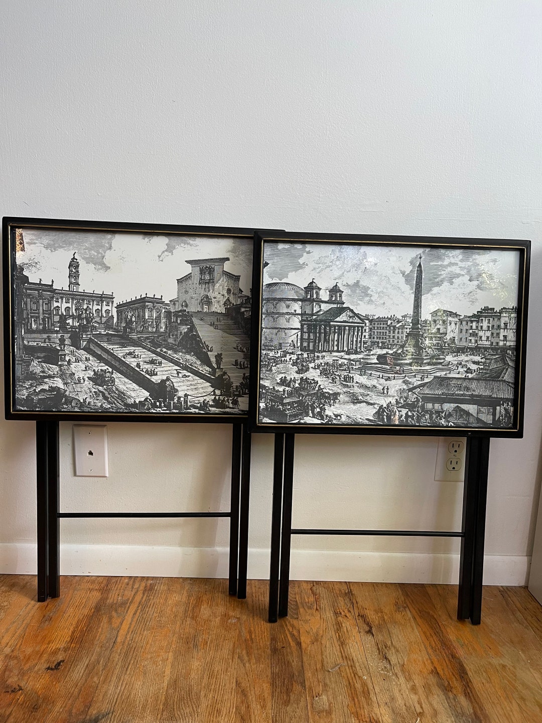 Vintage Artex Black Wood Folding TV Trays Folding Table Traditional