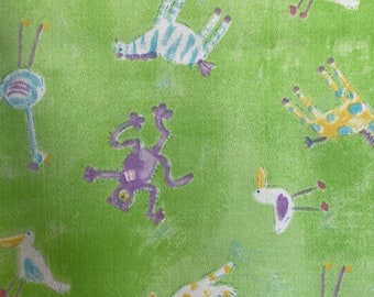 Fabric Yardage Nursery Pastel Green Gender Neutral Jill Kitching Spectrix Fabric Mid Weight Upholstery Fabric Elephant Monkey Giraffe Cat